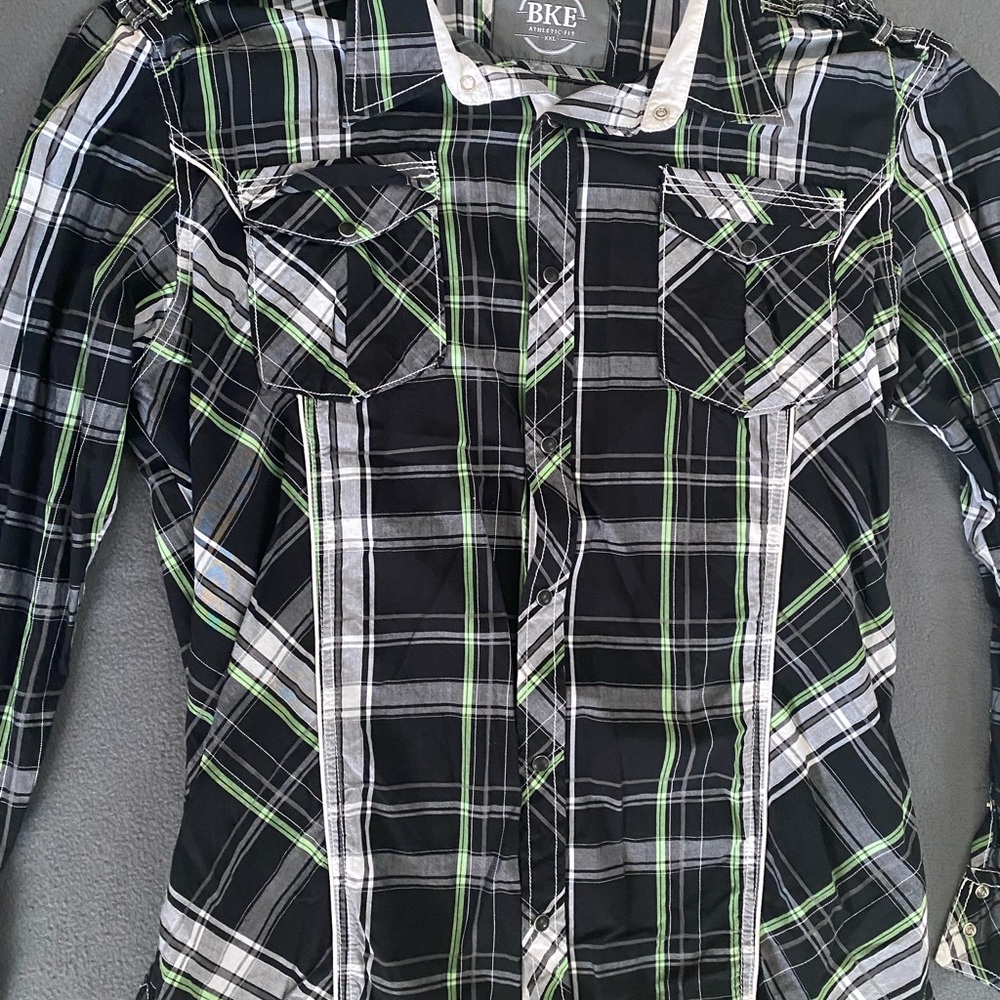 BKE Black and Green Plaid Shirt